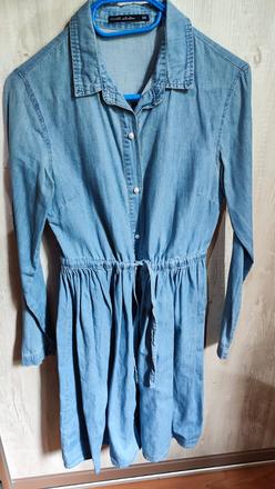 Riflové šaty s perličkami, xs