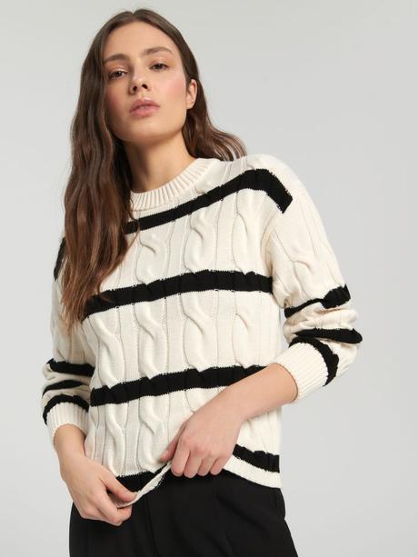 Pruhovany kremovy sveter, sinsay,m