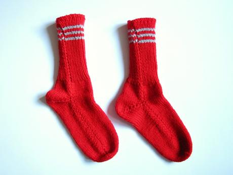 Červeno-sivé štrikované ponožky, 34 / 35 / 36 / 37 / 38