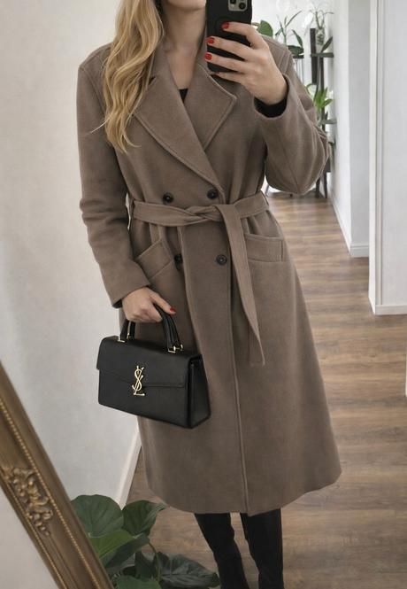 Vlnený kabát vo farbe taupe, m