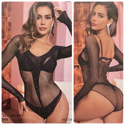 Dámske sexi body sieťované s kamienkami (uni), l / m / s