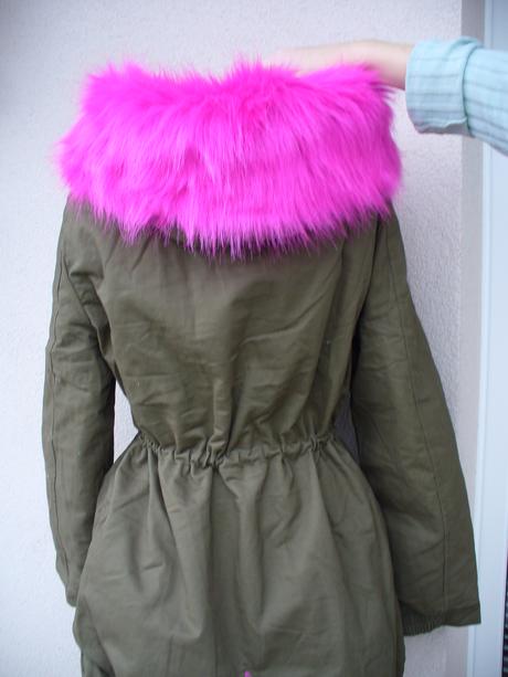 Parka s ruzovou kozusinou, l