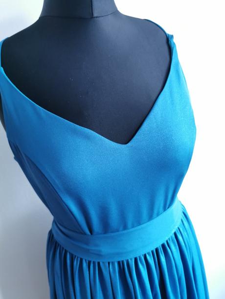 Modré dlhé spoločenské šaty s rozparkom bicotone, m