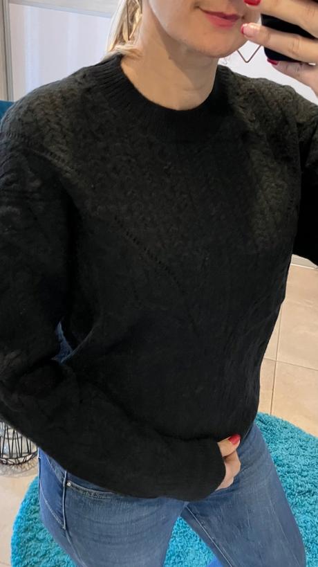Sveter zo vzorovaného úpletu čierny (uni), l / m / s / xl