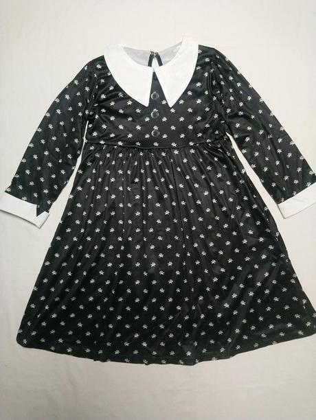 Školáčka wednesday addams, šaty a vlasy, 140-152,
