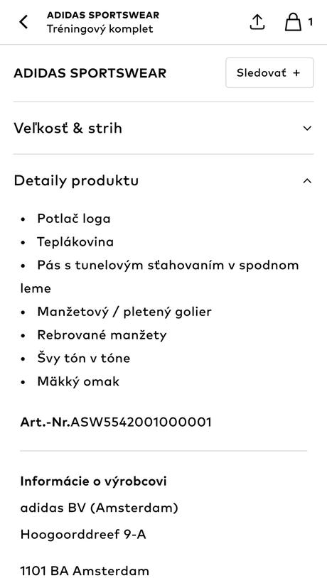 Súprava adidas v.176 s visačkou, adidas,176