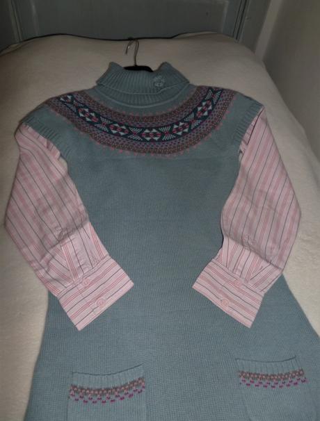 Pásikavá blúza + vestičkošaty, 146