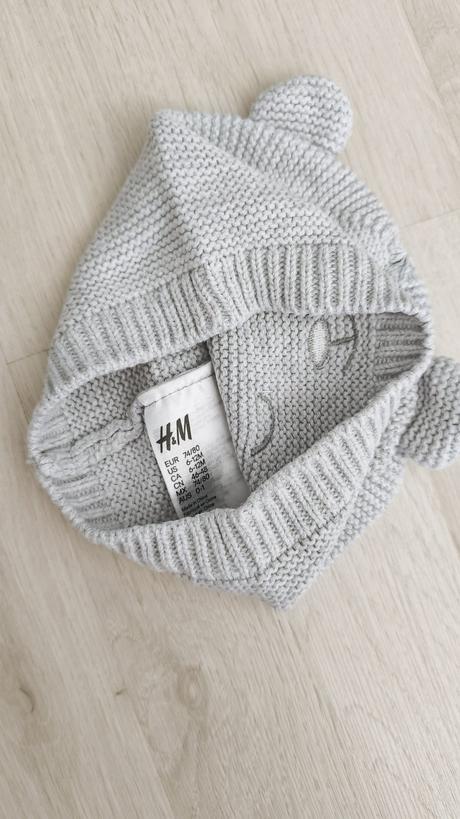 Krásna šedá vlnená čiapka macko, h&m,74