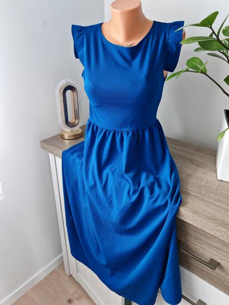 Midi modré elastické šaty, m aj l sadnú, m