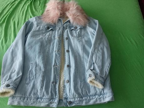 Zateplená rifľová bunda s kožušinou, m
