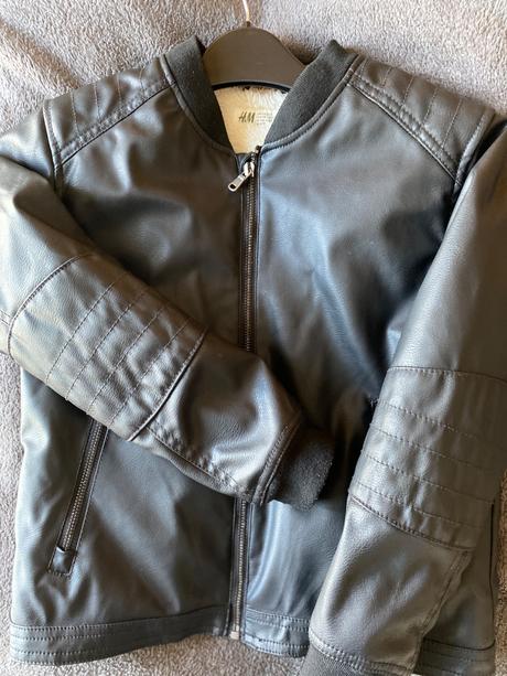 Vyteplena koženkova bunda pre fešaka, h&m,134
