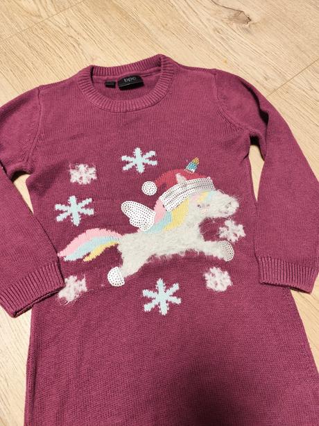 Pletené šaty s vianočným jednorožcom veľ. 116/122, bonprix,122