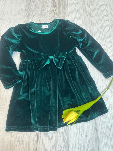 Smaragdove velúrové saty s mašľou vianočne, 68 - 98