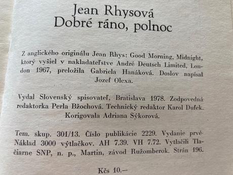 Dobré ráno, polnoc rhysová jean- prvé vyd.1978, 