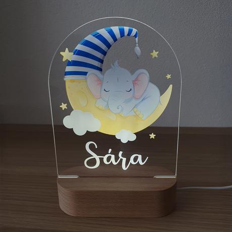 Detská nočná lampa s vlastným menom sloník,