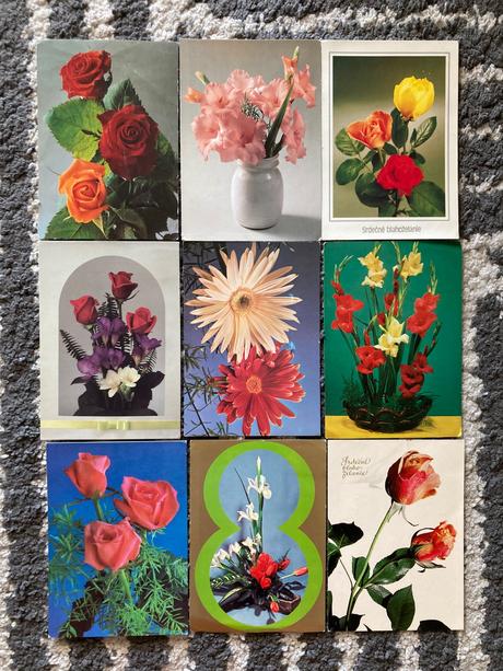 Retro kvetinkové pohľadnice 80-90te roky, 