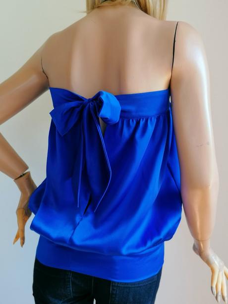 Letný top z modrého hodvábu, s