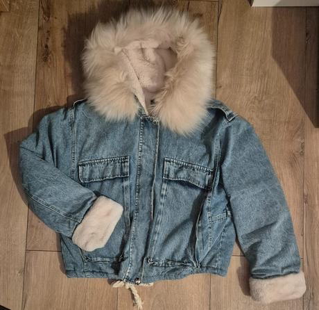 Kožušinová zateplená riflová bunda, m