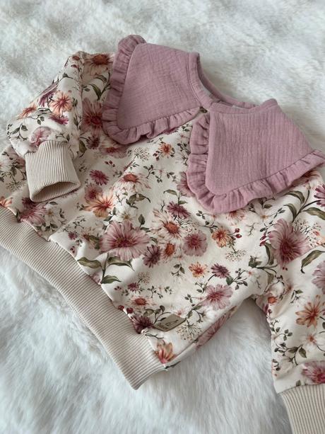 Dievčenská mikina s kvietkami a mušelínovým limcom, lindex,80 / 86 / 92