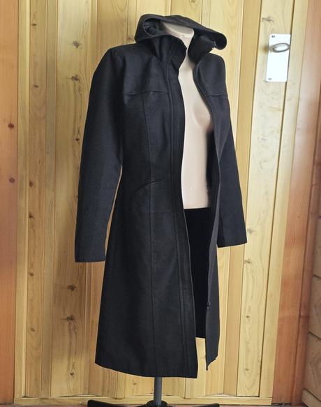 Dlhý čierny bundokabát -parka divided (h&m), 34, h&m,xs