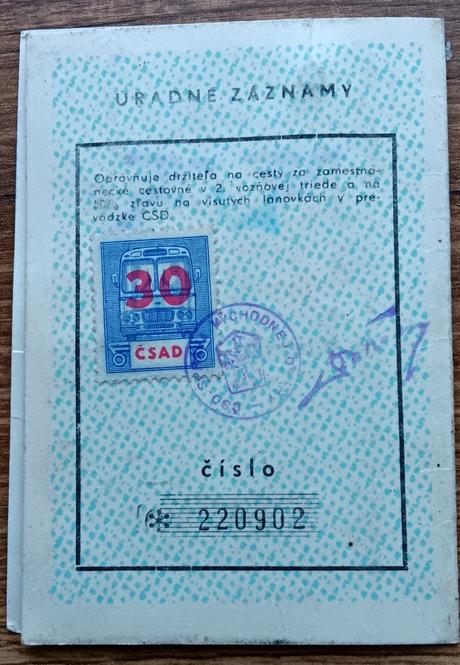 Železničná preukážka z roku 1977,