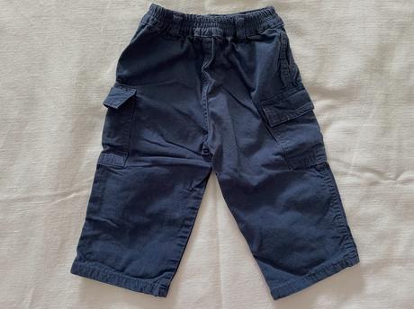 Tmavomodré detské cargo nohavice/kapsáče, benetton,74