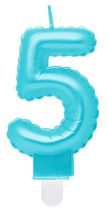 Sviečka č.5 balón modrá - skladom, mlg174052,
