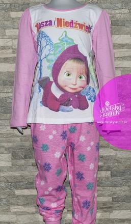 Pyžamo dievčenské máša a medveď dlhé ružové, 122 / 128