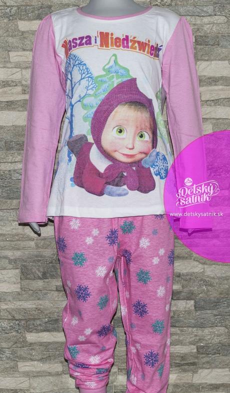 Pyžamo dievčenské máša a medveď dlhé ružové, 122 / 128