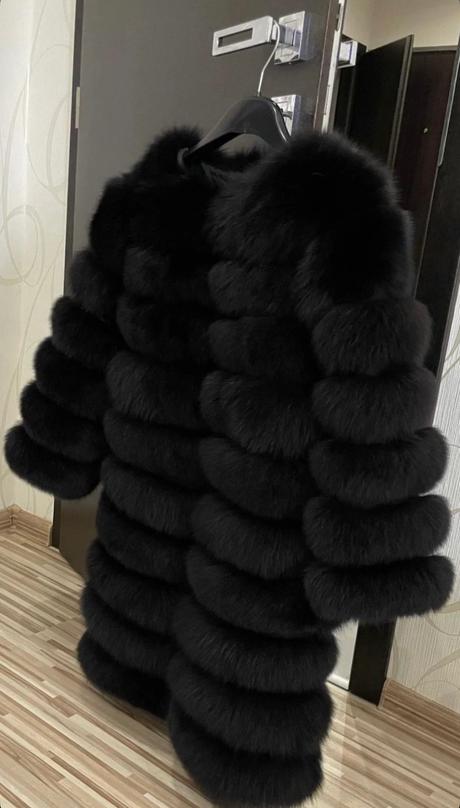 Kožuch black - natural fox, s