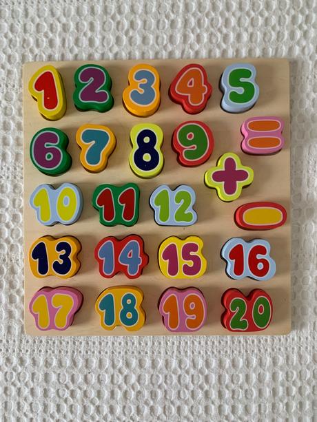 Vkladacie puzzle od 1 do 20, plus minus, rovná sa, 