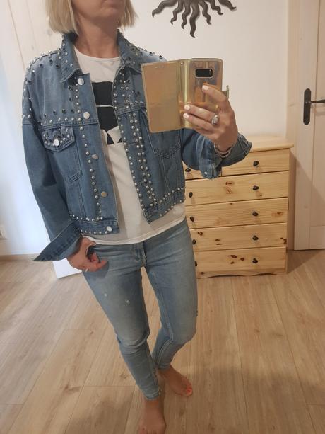 Stylova oversize vybijana jeansova bunda.nova, l / m
