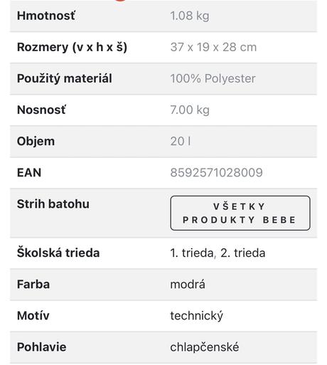 Školská taška pre 1.-2.ročník,
