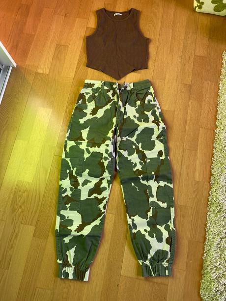 Bershka nohavice a tielko cropp, bershka,34