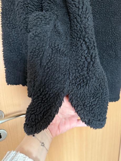 Čierny teddy kabát, h&m,l