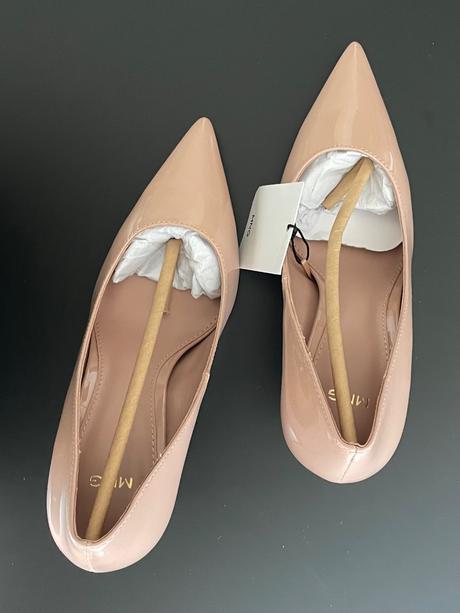 Špicaté ihličky lodičky béžové nude lakované 9 cm, mango,36
