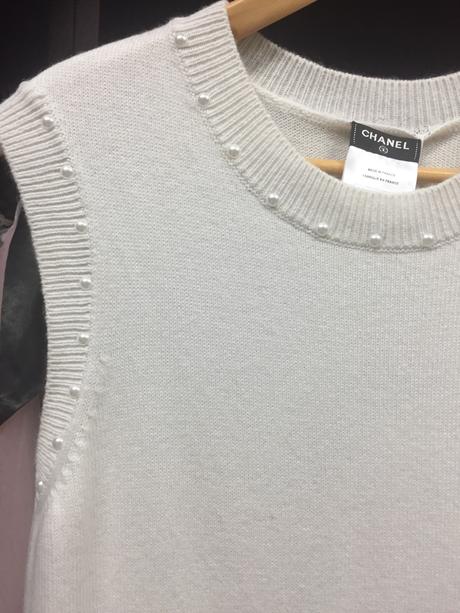 Chanel kašmírove minišaty/ top  s perlickami, m