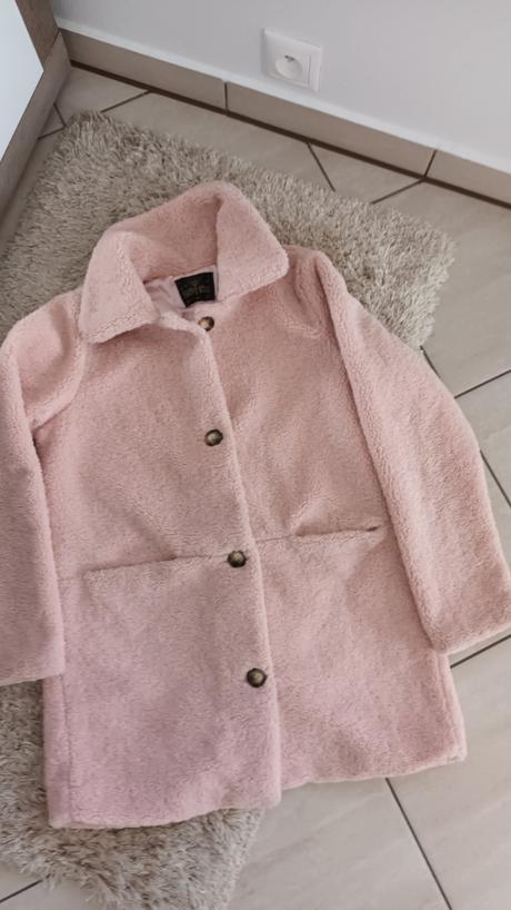 Ružový teddy kabátik s vreckami, 164