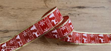 Ozdobná stuha - sobíky červené folk 50 mm - balen, 