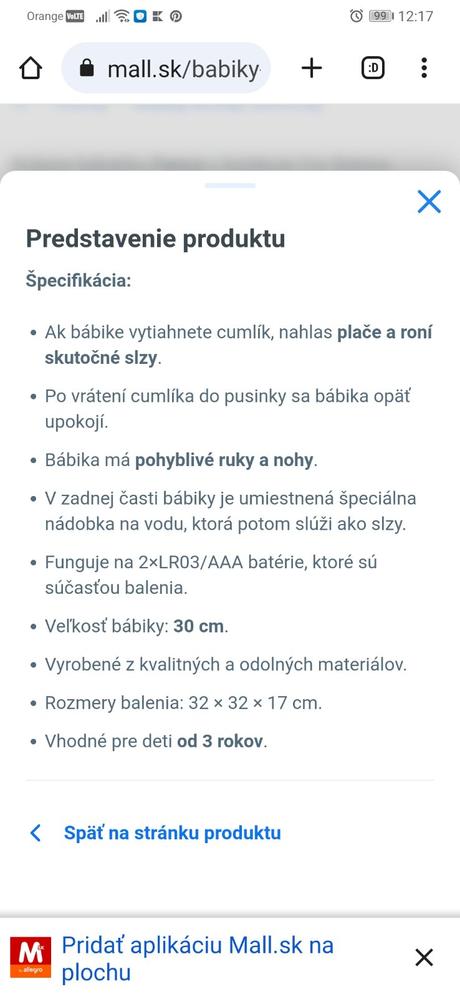 Cry babies flamengo bábika,