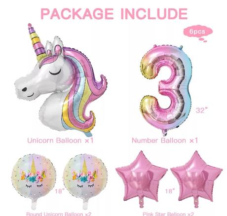 Balóny 3 roky jednorožec, 