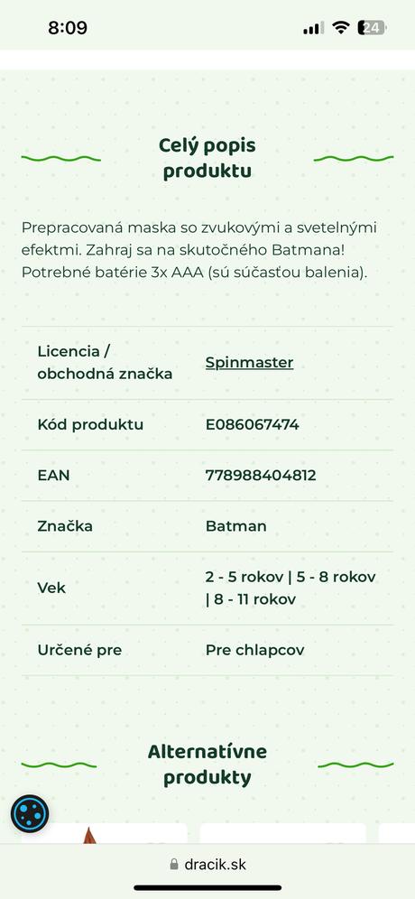 Batman maska - svieti, vydáva zvuky, 