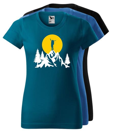 Dámske tričko - turistka na vrchole hory, l - xxl