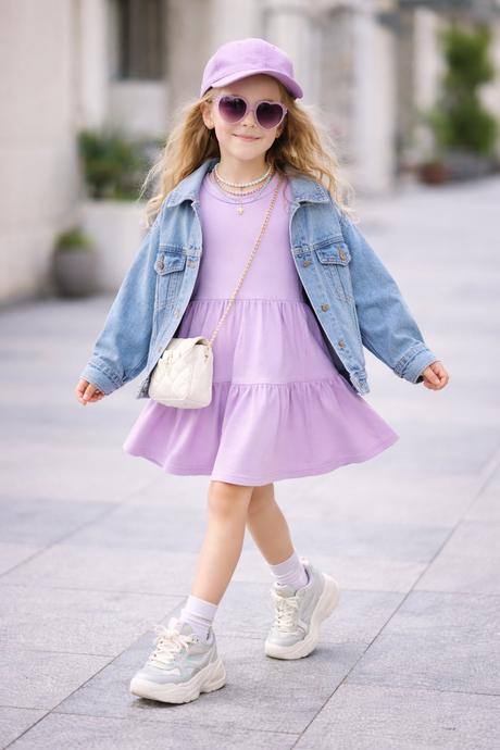 Dievčenské levanduľové bavlnené šaty, 92 / 98 / 104 / 110 / 122