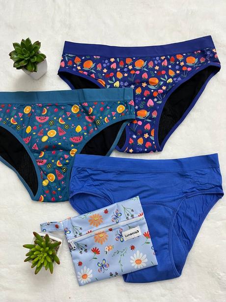 Menštruačné nohavičky lunamia - modrá sada 3, s