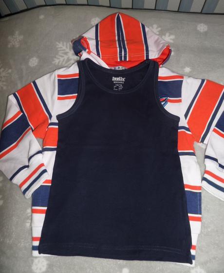 Pásikavá mikina + tričko + nátelník, 116