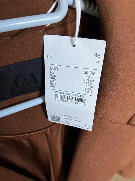 Hnedý kabát, c&a,xxl