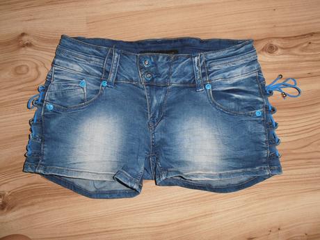 Elastické riflové kraťasy, s