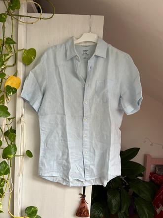 Modrá ľanová košeľa, s
