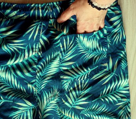 Plavky s tropickým vzorom zelených listov,v.xl/xxl, xxl